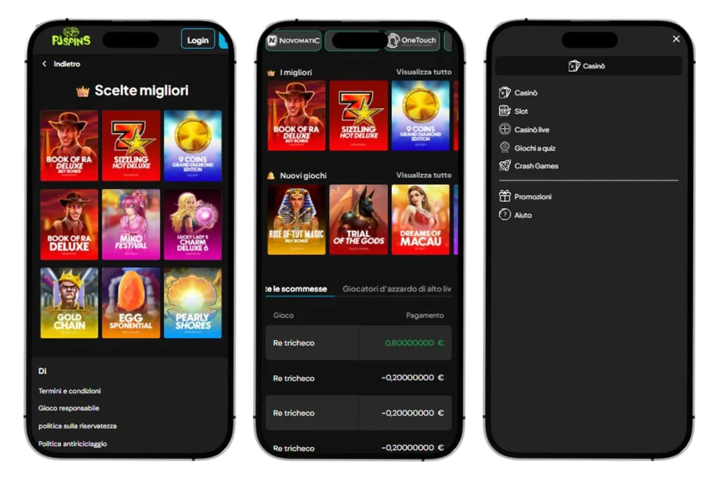 PJSpins Casino Versione mobile
